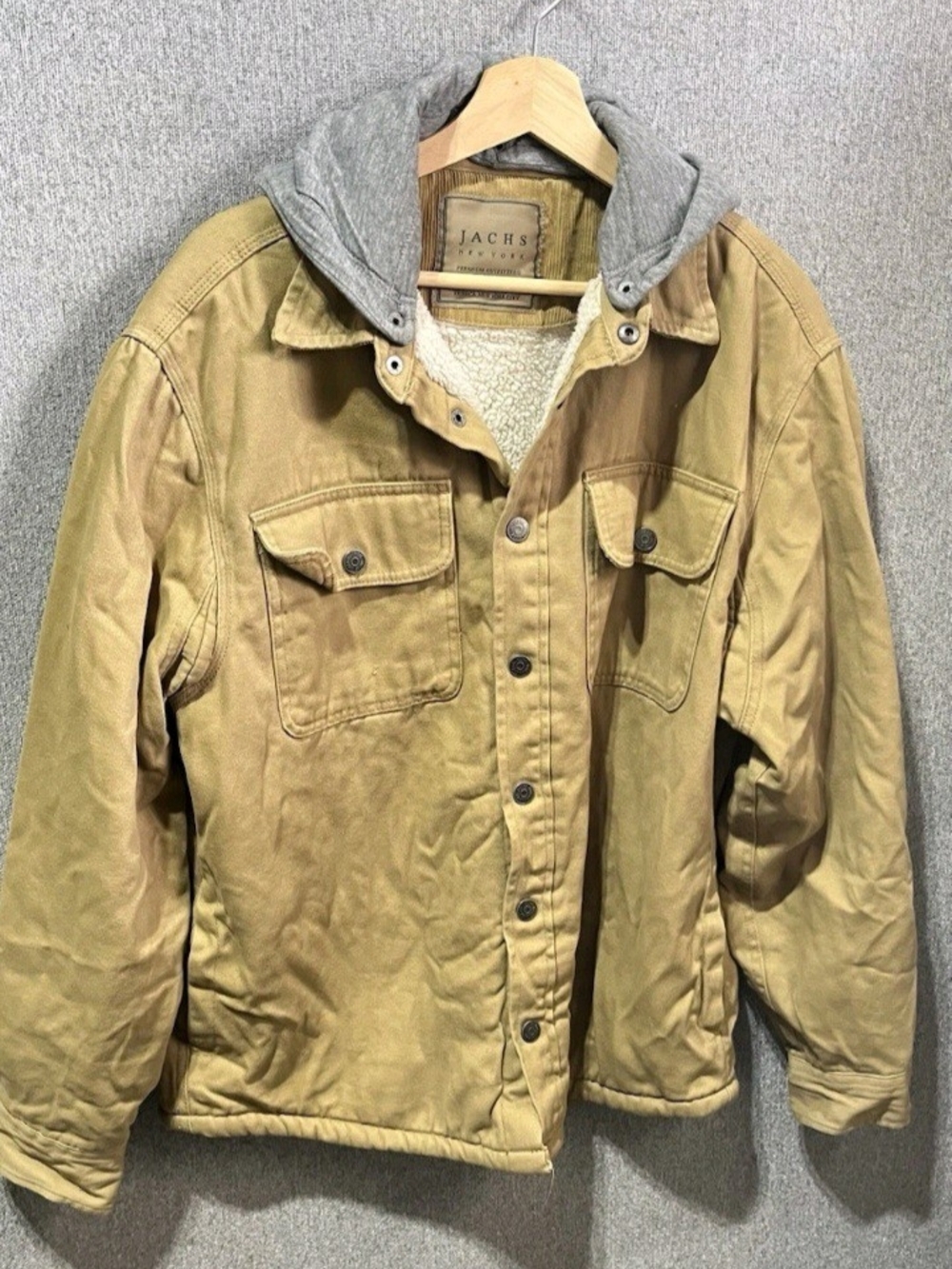 Jachs Tan Jacket with Gray Hood and Cream Sherpa Lining